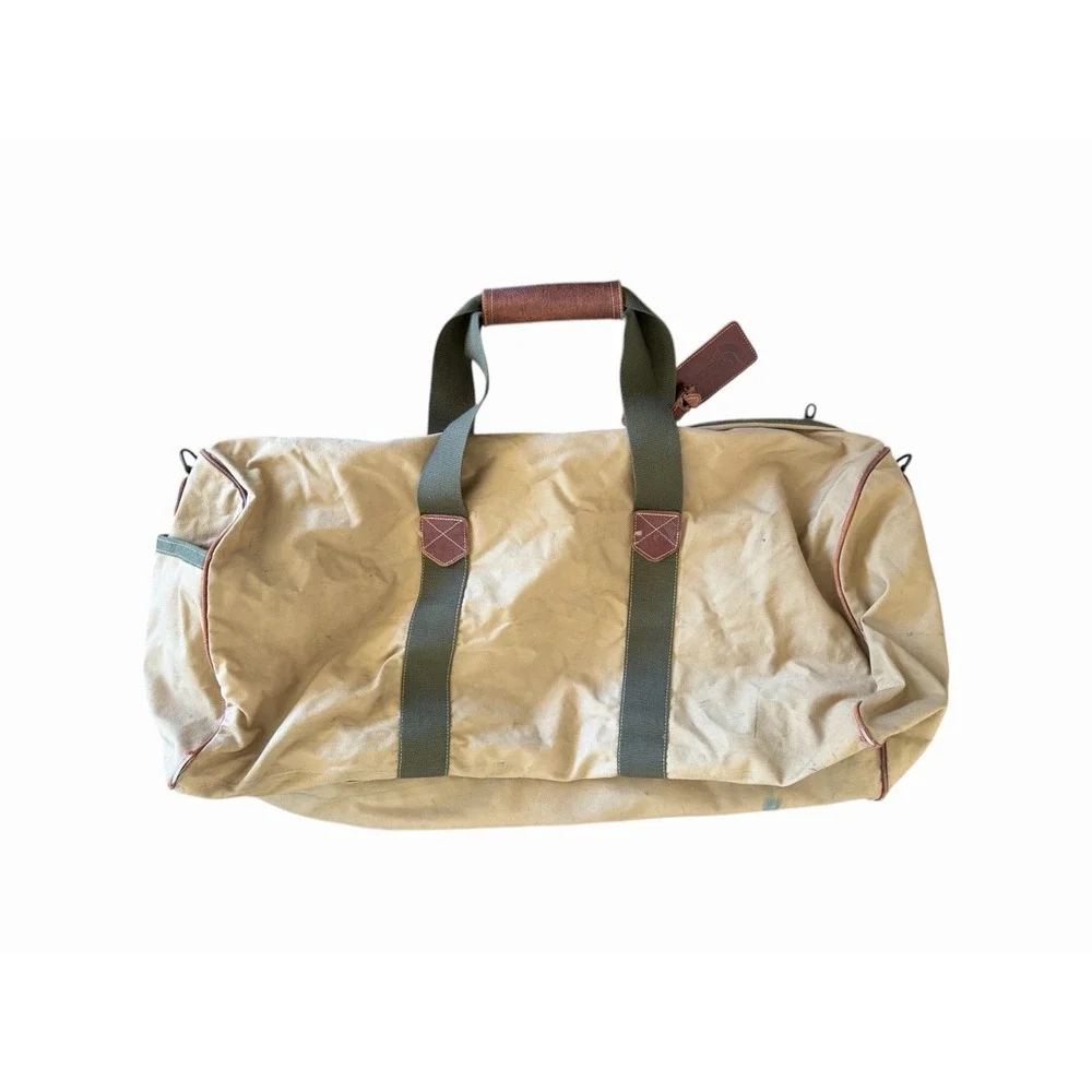 The North Face Leather Canvas Duffle Bag Tan Brown Vintage USA 29x18 Vtg